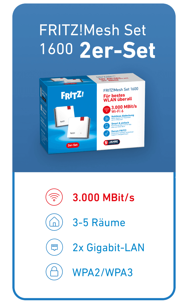 Produktinformationen für FRITZ!Mesh Set 1600 2er-Set