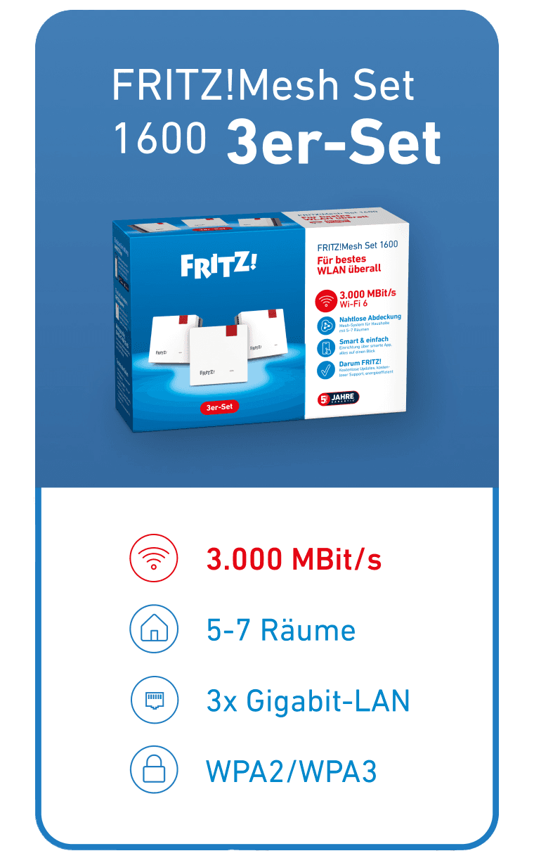Produktinformationen für FRITZ!Mesh Set 1600 3er-Set